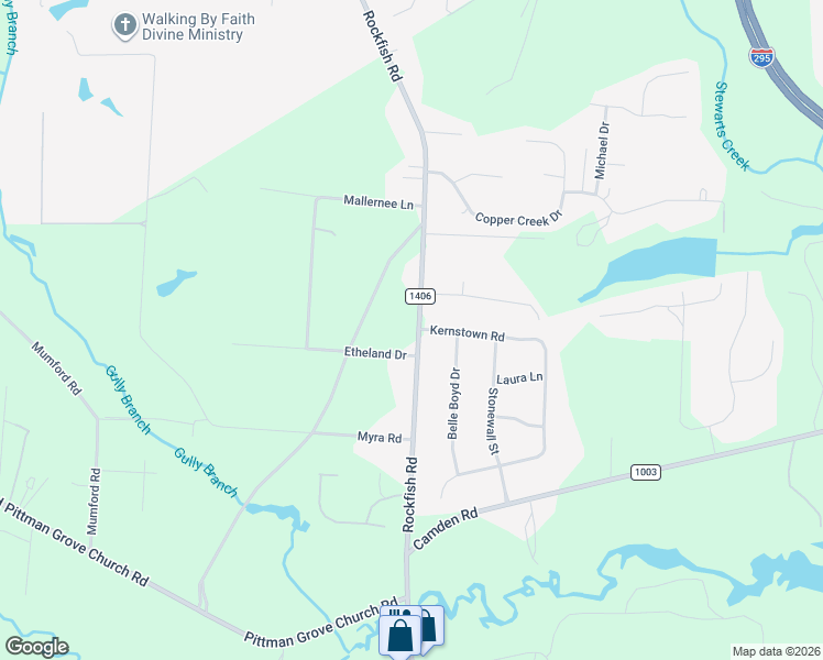 map of restaurants, bars, coffee shops, grocery stores, and more near 9803 Rockfish Road in Raeford