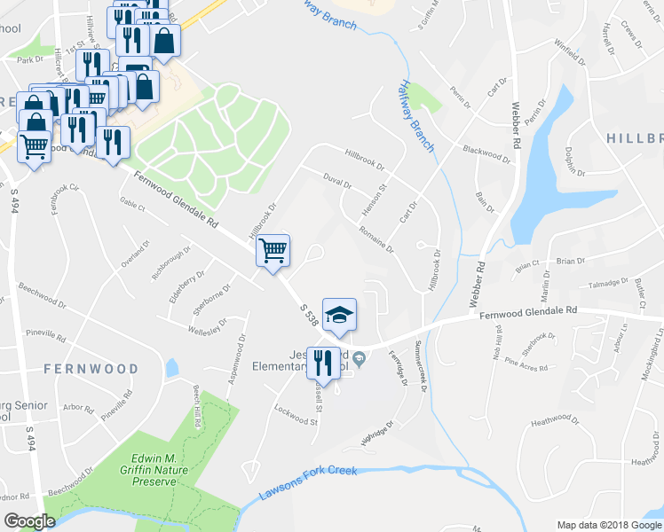 map of restaurants, bars, coffee shops, grocery stores, and more near 1427 Grant Circle in Spartanburg