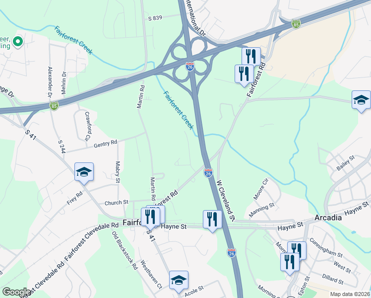 map of restaurants, bars, coffee shops, grocery stores, and more near 20 Gordon Street in Spartanburg