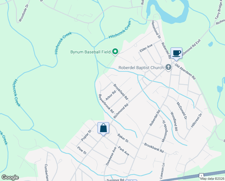 map of restaurants, bars, coffee shops, grocery stores, and more near 935 Arbor Road in Rockingham
