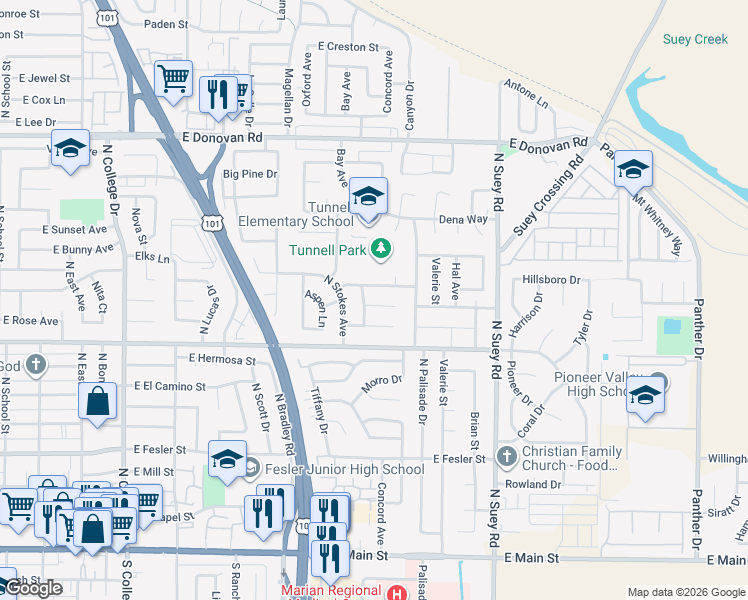 map of restaurants, bars, coffee shops, grocery stores, and more near 1307 Smoke Tree Lane in Santa Maria