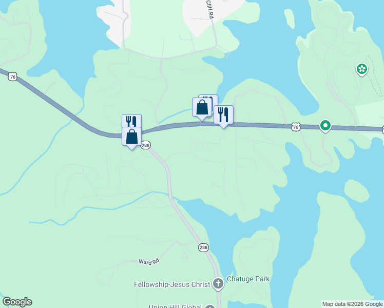 map of restaurants, bars, coffee shops, grocery stores, and more near 39 Hidden Fields Road in Hiawassee