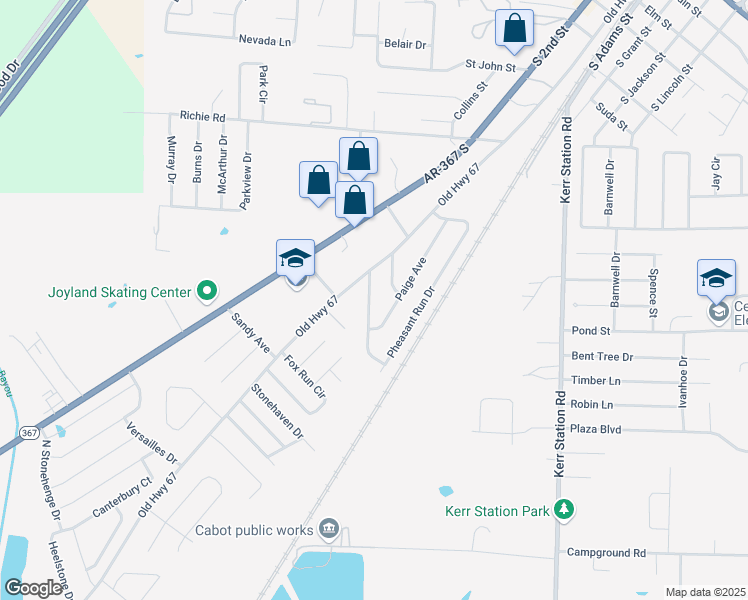 map of restaurants, bars, coffee shops, grocery stores, and more near 21 Pheasant Run Drive in Cabot
