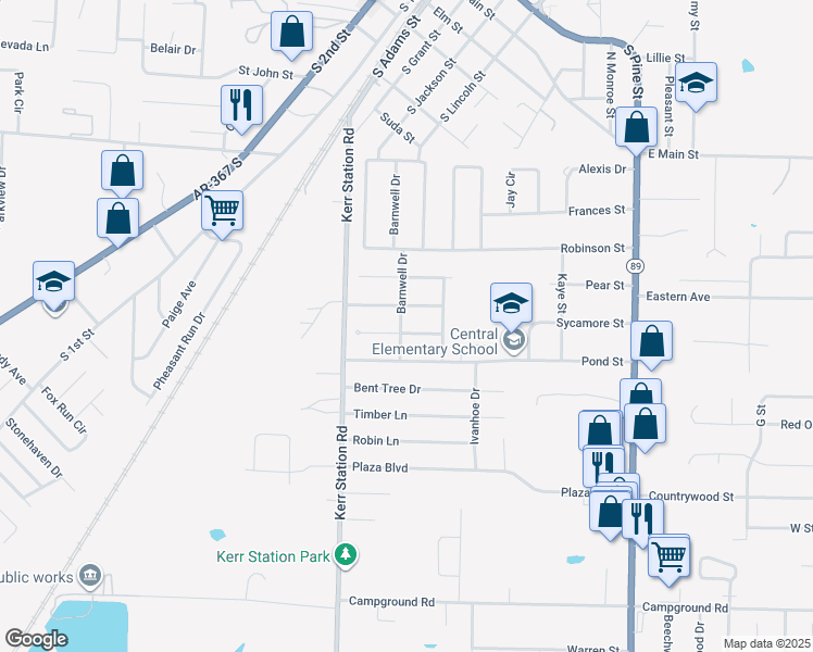 map of restaurants, bars, coffee shops, grocery stores, and more near 72 Sycamore Circle in Cabot