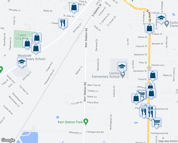 map of restaurants, bars, coffee shops, grocery stores, and more near 90 Sycamore Circle in Cabot