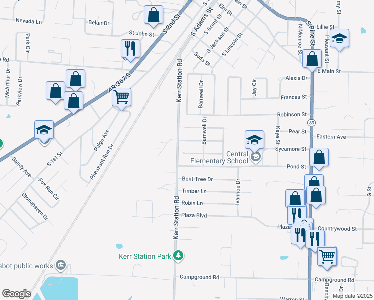 map of restaurants, bars, coffee shops, grocery stores, and more near 88 Sycamore Circle in Cabot
