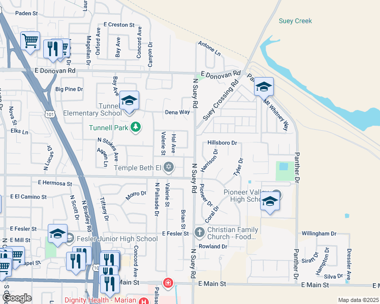map of restaurants, bars, coffee shops, grocery stores, and more near 1528 Filamina Street in Santa Maria