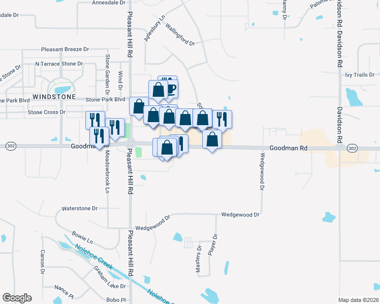 map of restaurants, bars, coffee shops, grocery stores, and more near 5227 Mississippi 302 in Olive Branch