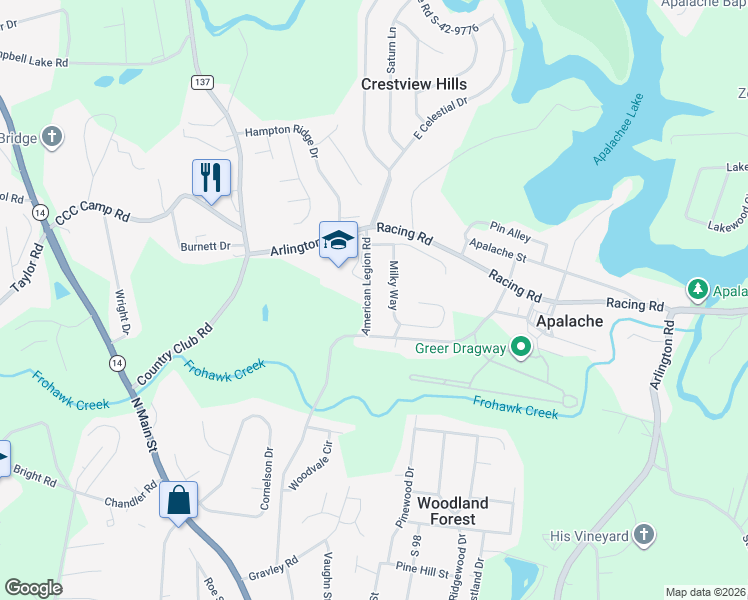 map of restaurants, bars, coffee shops, grocery stores, and more near 508 American Legion Road in Greer