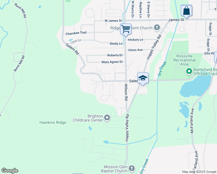 map of restaurants, bars, coffee shops, grocery stores, and more near 82 Pat Webb Circle in Rossville