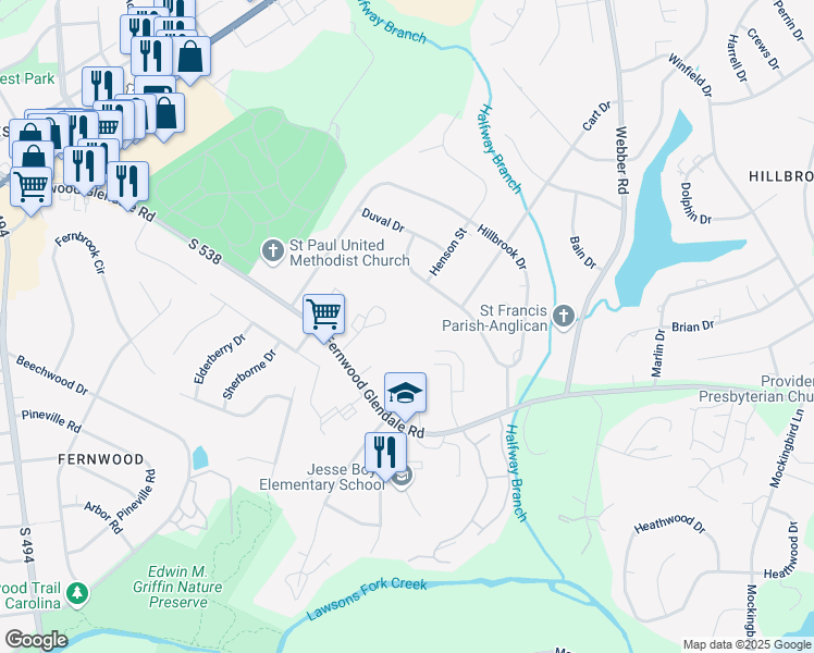 map of restaurants, bars, coffee shops, grocery stores, and more near 1427 Grant Circle in Spartanburg