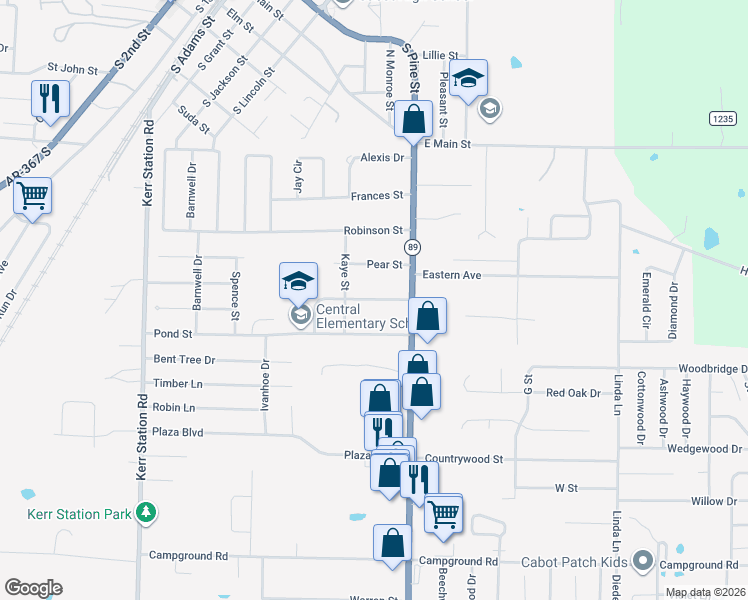 map of restaurants, bars, coffee shops, grocery stores, and more near 19 Sycamore Street in Cabot