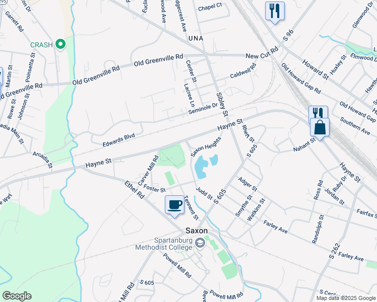 map of restaurants, bars, coffee shops, grocery stores, and more near 36 Saxon Heights in Spartanburg