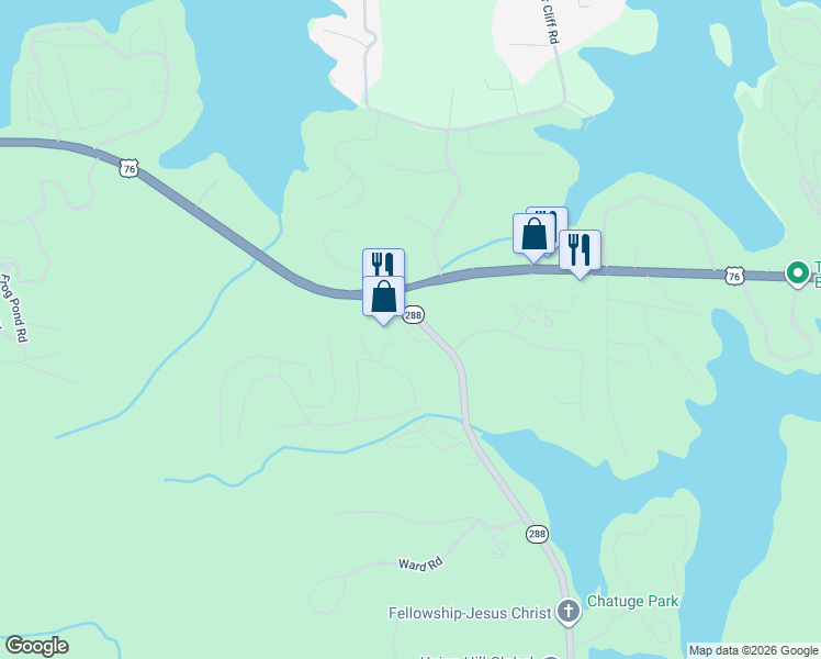 map of restaurants, bars, coffee shops, grocery stores, and more near 954 Village Road in Hiawassee