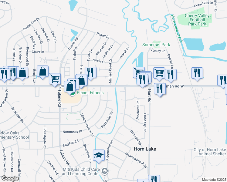 map of restaurants, bars, coffee shops, grocery stores, and more near 2760 Normandy Cove in Horn Lake