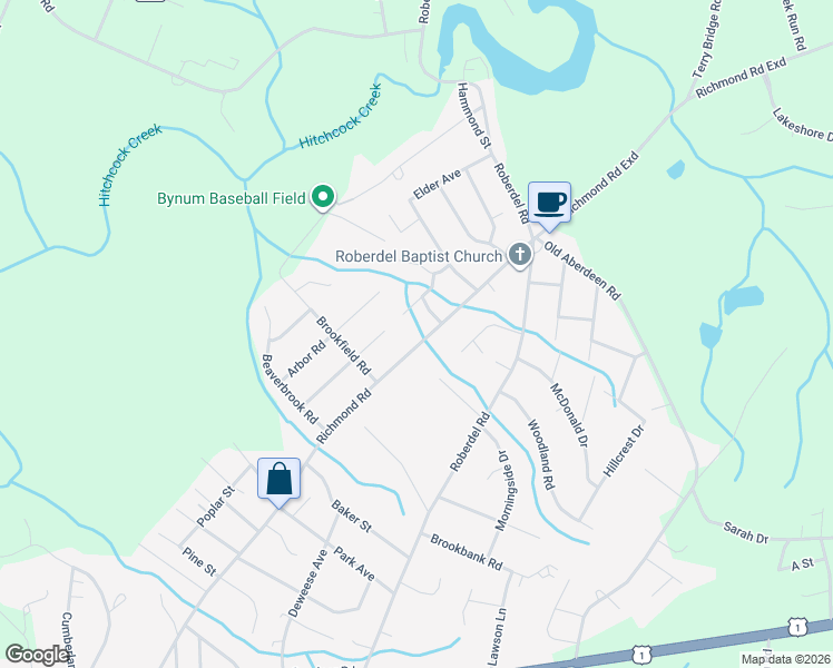 map of restaurants, bars, coffee shops, grocery stores, and more near 1023 Richmond Road in Rockingham