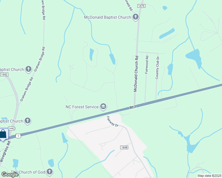 map of restaurants, bars, coffee shops, grocery stores, and more near 111 Grey Fox Run in Rockingham