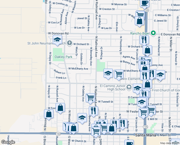 map of restaurants, bars, coffee shops, grocery stores, and more near 811 Raaberg Way in Santa Maria