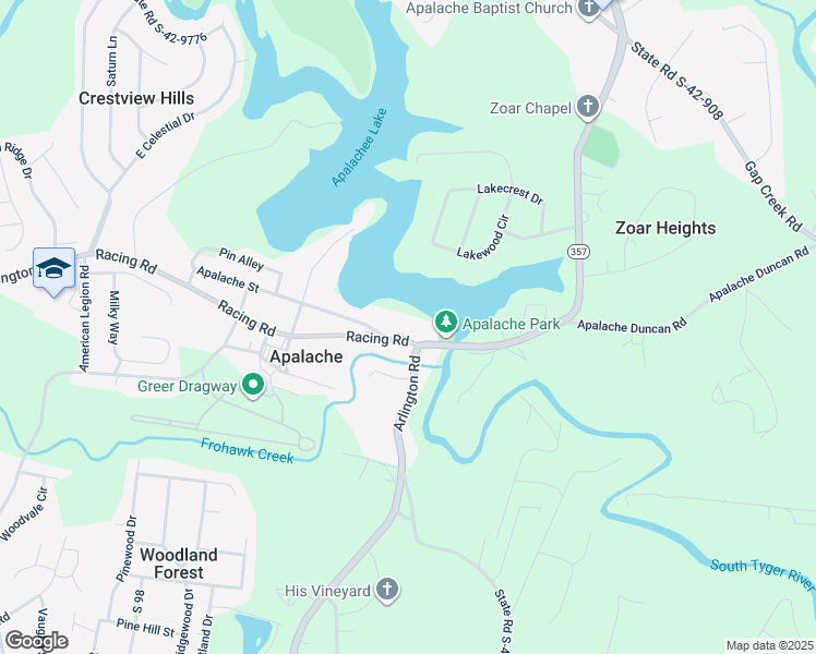 map of restaurants, bars, coffee shops, grocery stores, and more near 2200 Racing Road in Greer