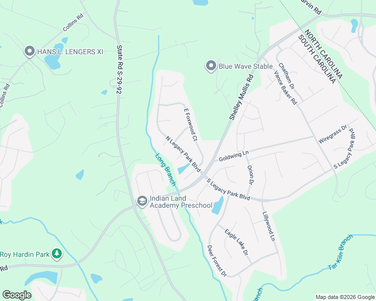 map of restaurants, bars, coffee shops, grocery stores, and more near 2450 North Legacy Park Boulevard in Indian Land