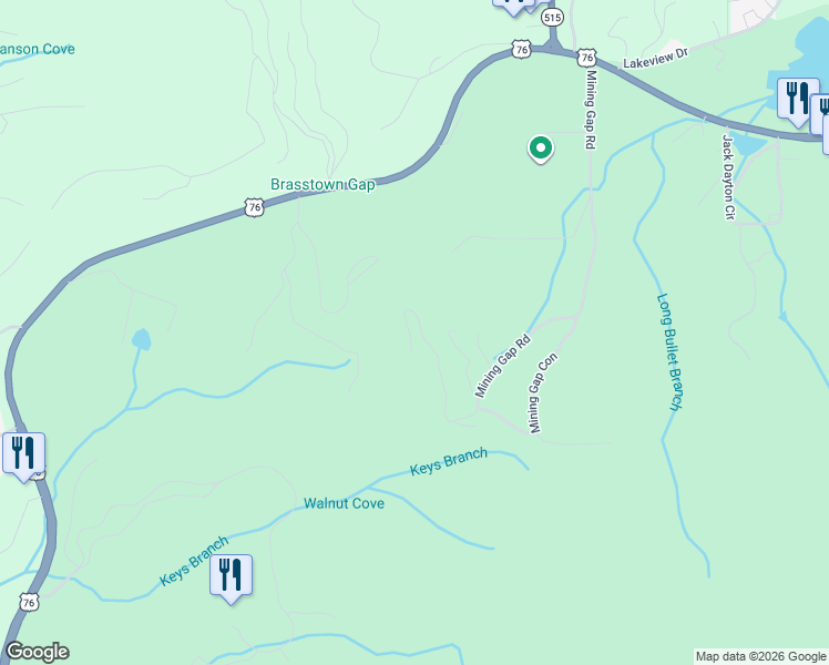map of restaurants, bars, coffee shops, grocery stores, and more near 968 Mining Gap Road in Young Harris
