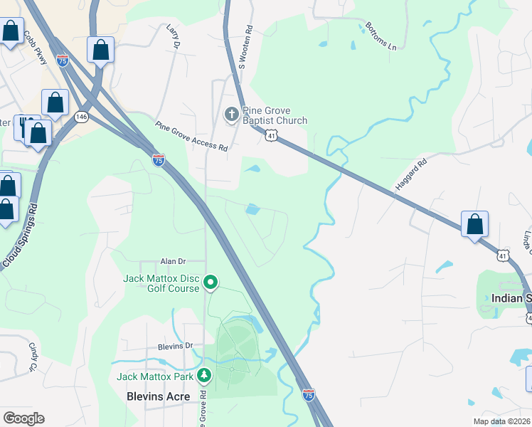 map of restaurants, bars, coffee shops, grocery stores, and more near 423 Pine Grove Road in Ringgold