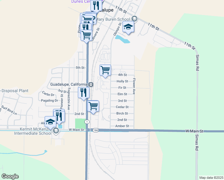 map of restaurants, bars, coffee shops, grocery stores, and more near 4487 Elm Street in Guadalupe