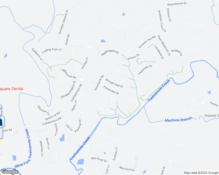 map of restaurants, bars, coffee shops, grocery stores, and more near 1217 Periwinkle Drive in Waxhaw
