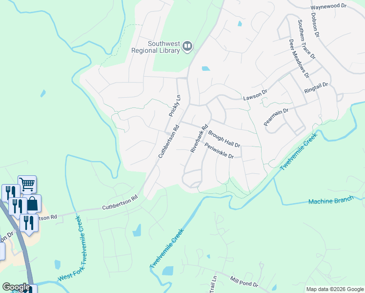 map of restaurants, bars, coffee shops, grocery stores, and more near 1117 Hoyle Lane in Waxhaw