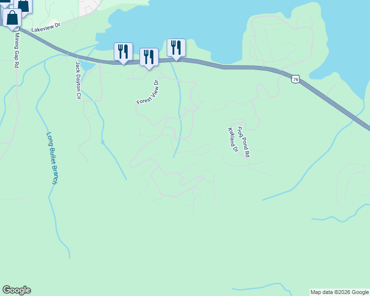 map of restaurants, bars, coffee shops, grocery stores, and more near 3058 Hummingbird Lane in Hiawassee