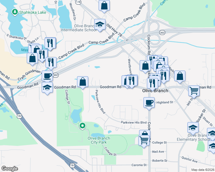 map of restaurants, bars, coffee shops, grocery stores, and more near 8599-8831 Goodman Rd in Olive Branch