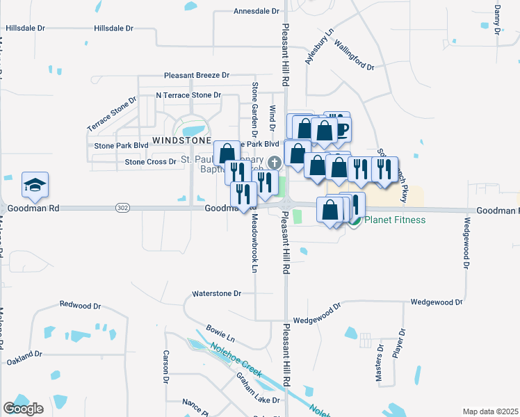 map of restaurants, bars, coffee shops, grocery stores, and more near 4955 Mississippi 302 in Olive Branch