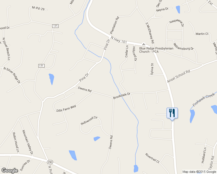 map of restaurants, bars, coffee shops, grocery stores, and more near 1075 Owens Road in Greer