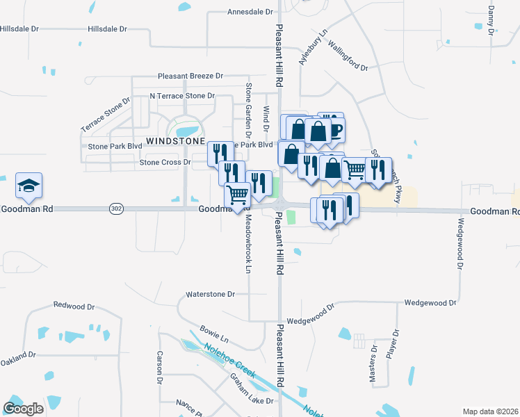 map of restaurants, bars, coffee shops, grocery stores, and more near 4955 Mississippi 302 in Olive Branch