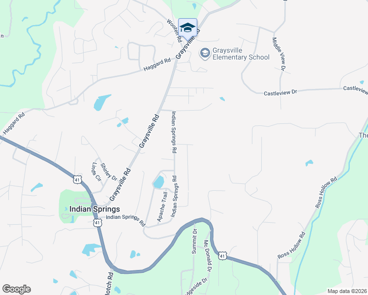 map of restaurants, bars, coffee shops, grocery stores, and more near 101 Sioux Trail in Ringgold