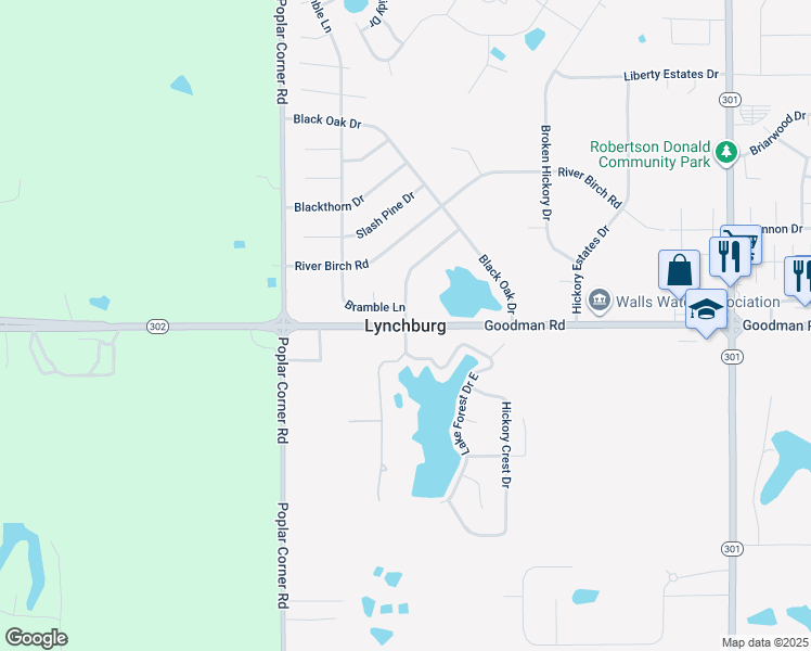map of restaurants, bars, coffee shops, grocery stores, and more near in Lynchburg