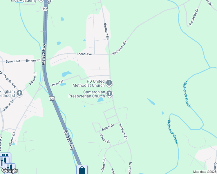 map of restaurants, bars, coffee shops, grocery stores, and more near 201 Northam Road in Rockingham