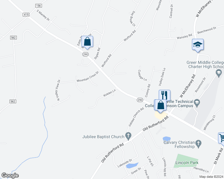 map of restaurants, bars, coffee shops, grocery stores, and more near 2823 Locust Hill Road in Taylors