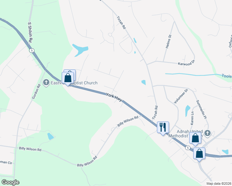 map of restaurants, bars, coffee shops, grocery stores, and more near 4912 York Highway in Rock Hill