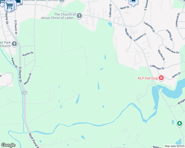 map of restaurants, bars, coffee shops, grocery stores, and more near 1709 Beechwood Lane in Monroe