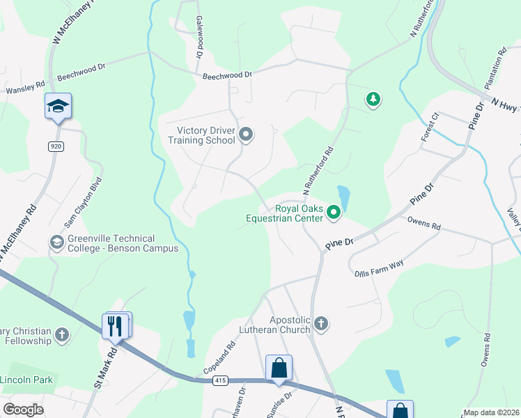 map of restaurants, bars, coffee shops, grocery stores, and more near 115 North Silver Ridge Drive in Greer