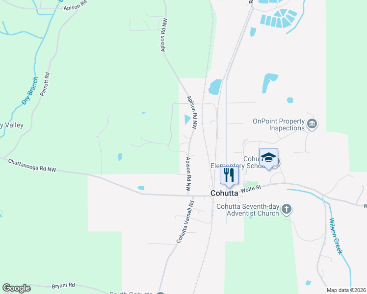 map of restaurants, bars, coffee shops, grocery stores, and more near 5263 Apison Road in Cohutta