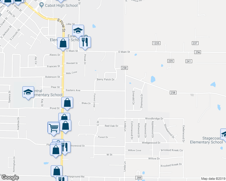 map of restaurants, bars, coffee shops, grocery stores, and more near 1200 Eastern Avenue in Cabot
