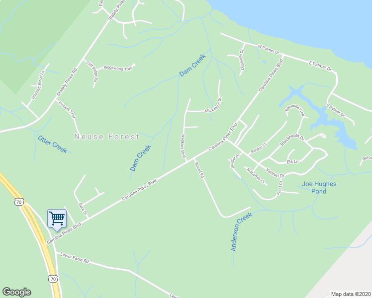 map of restaurants, bars, coffee shops, grocery stores, and more near 102 Wadkins Boulevard in New Bern