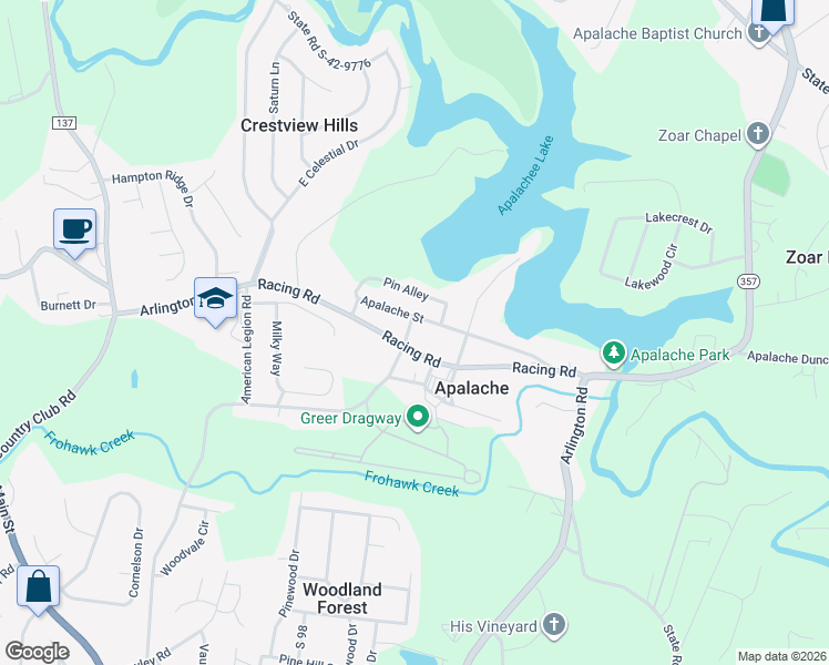 map of restaurants, bars, coffee shops, grocery stores, and more near 1315 Apalache Street in Greer