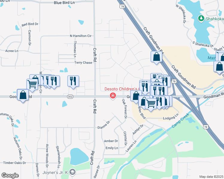 map of restaurants, bars, coffee shops, grocery stores, and more near 7132 Maplewood Road in Olive Branch