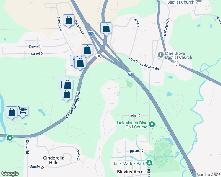 map of restaurants, bars, coffee shops, grocery stores, and more near 200 South Massengale Road in Ringgold