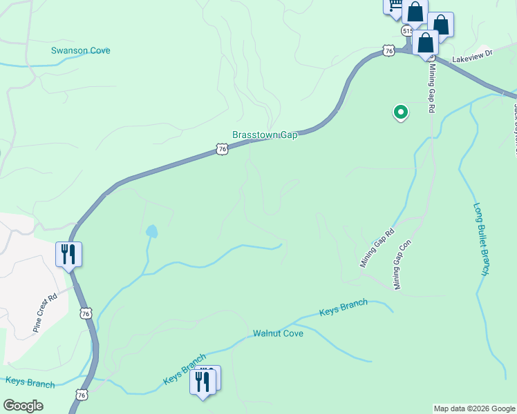 map of restaurants, bars, coffee shops, grocery stores, and more near 4388 Twiggs Road in Young Harris