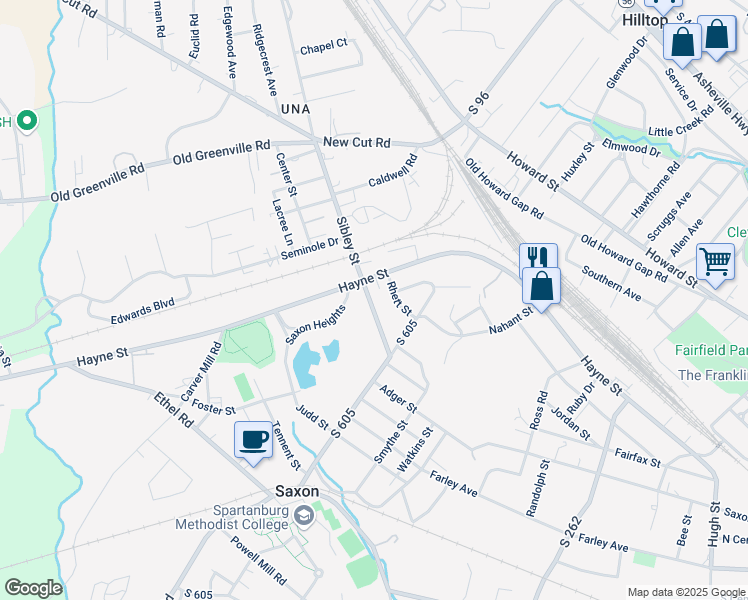 map of restaurants, bars, coffee shops, grocery stores, and more near 143 Sibley Alley in Saxon
