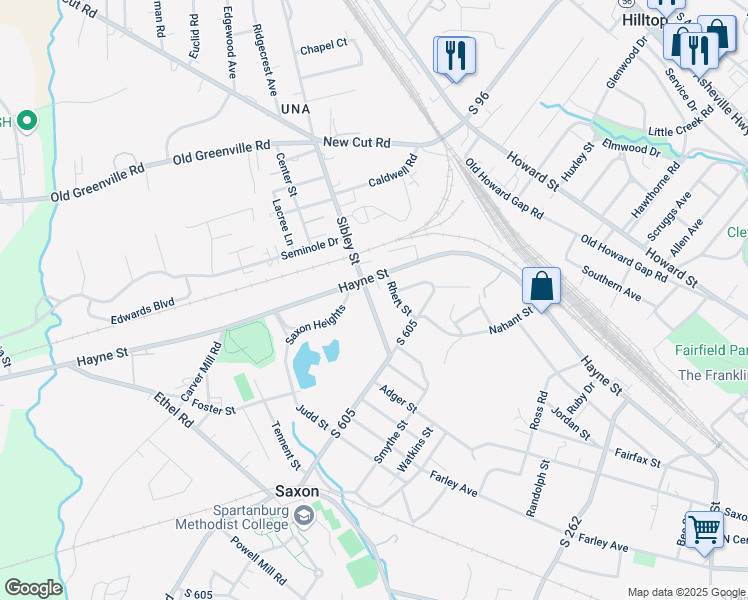 map of restaurants, bars, coffee shops, grocery stores, and more near 143 Sibley Alley in Saxon